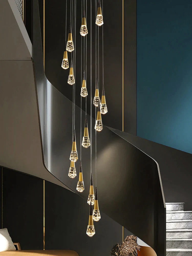 Afralia™ Crystal Chandelier LED Staircase Lamp for Elegant Living Room, Kitchen, and Restaurant