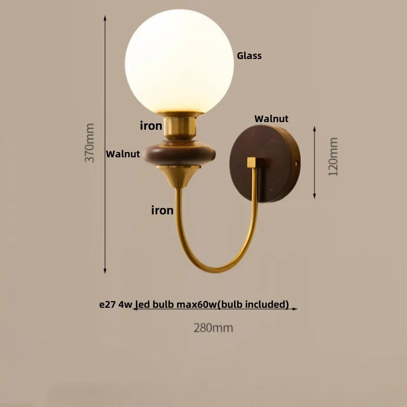 Afralia™ Wood Glass LED Wall Sconce Pull Chain Switch Bathroom Vanity Light