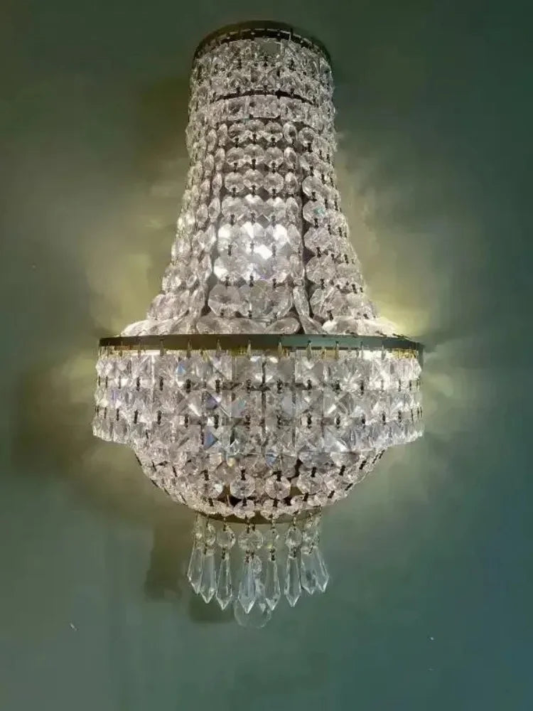 Afralia™ Gold Chrome Crystal LED High Wall Lamp for Living Room & Staircase