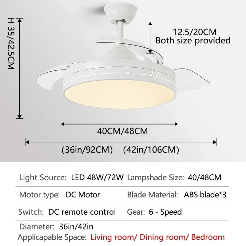 Afralia™ White Ceiling Fan Light with Control, Hidden Design for Bedroom and Restaurant