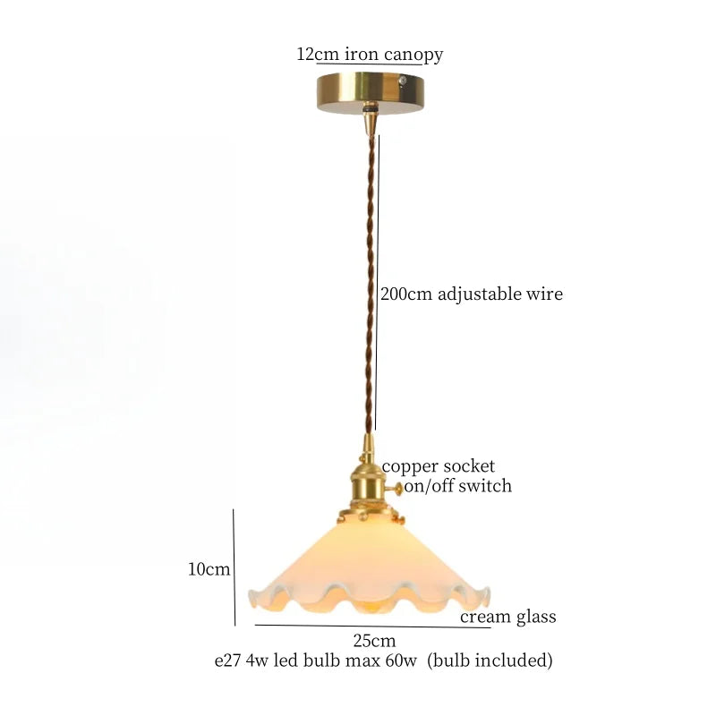 Afralia™ Cream Glass LED Pendant Lamp - Nordic Minimalist Brass Hanging Light
