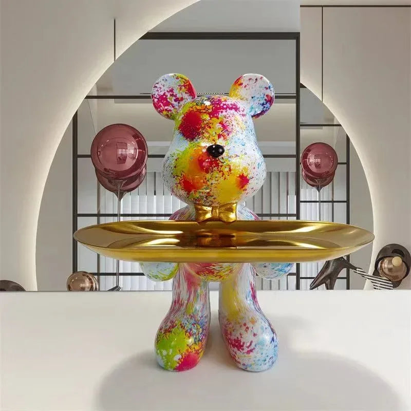 Afralia™ Graffiti Bear Figurine Home Decor Sculpture Shelf Statue Table Gift