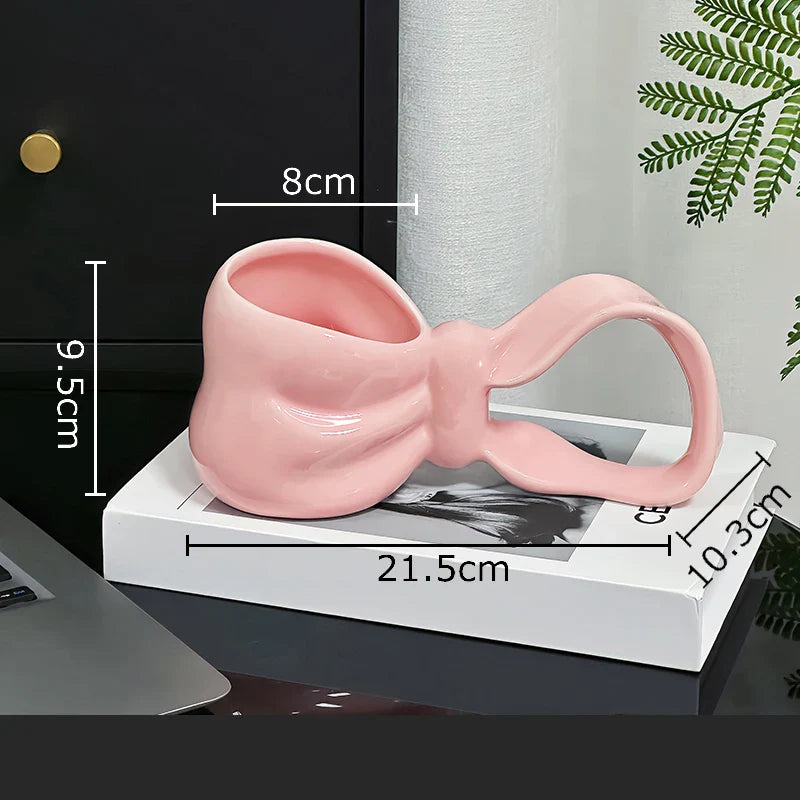 Afralia™ Bowknot Ceramic Coffee Mug Tea Cup Juice Container