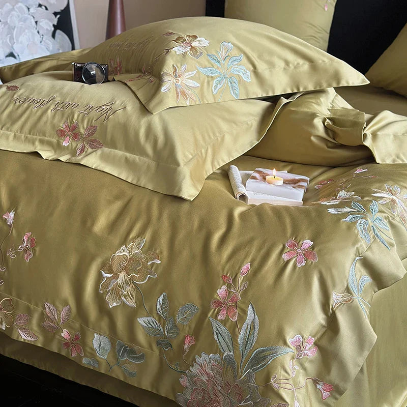 Afralia™ Cotton Flowers Embroidery Bedding Set: Full Queen King Sizes