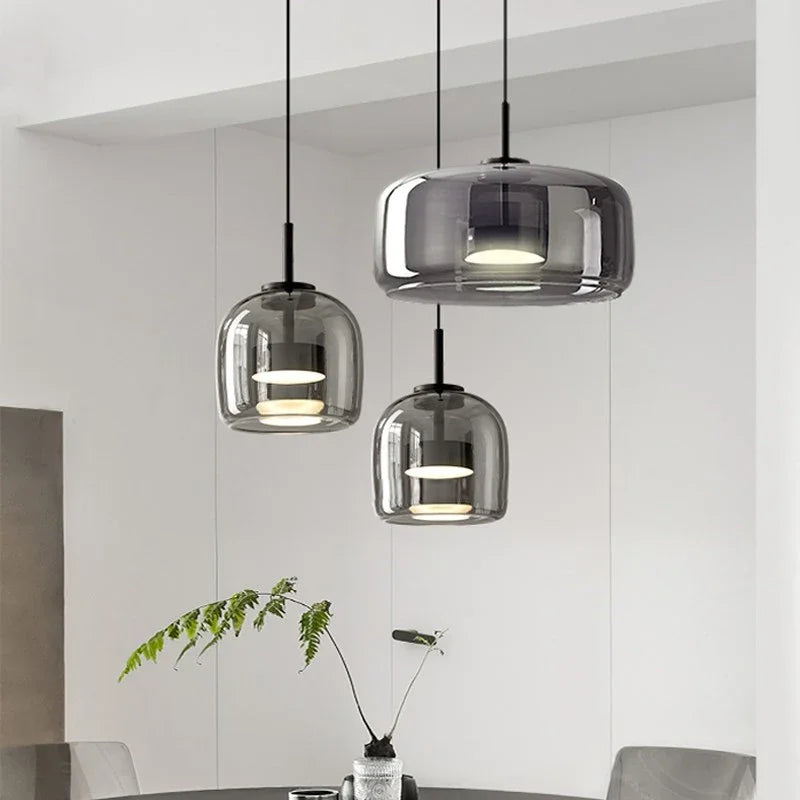 Afralia™ Glass Bowl Chandelier: Modern Nordic LED Smoke Hanging Lamp for Dining Room, Bar - Indoor Decor Lighting