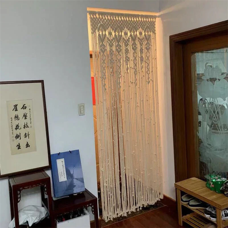 Afralia™ Macrame Cotton Door Curtain Wall Hanging Tapestry Boho Wedding Backdrop