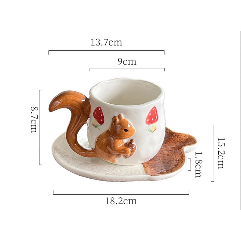Afralia™ Porcelain Maple Leaf Cup & Saucer Set - Squirrel Design