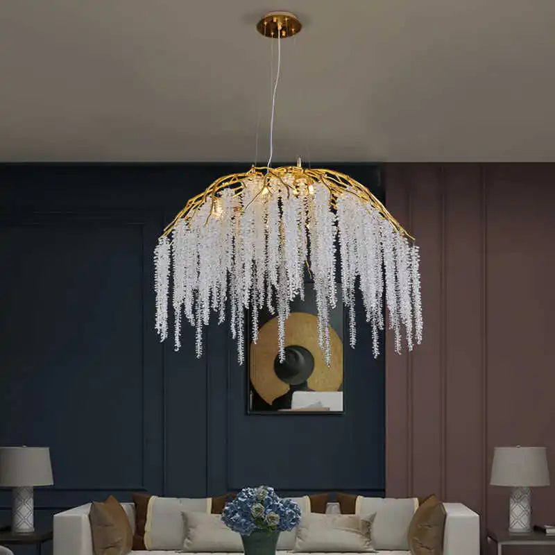 Afralia™ Crystal Pendant Light: Luxury Living Room Modern Golden Branch Chandelier