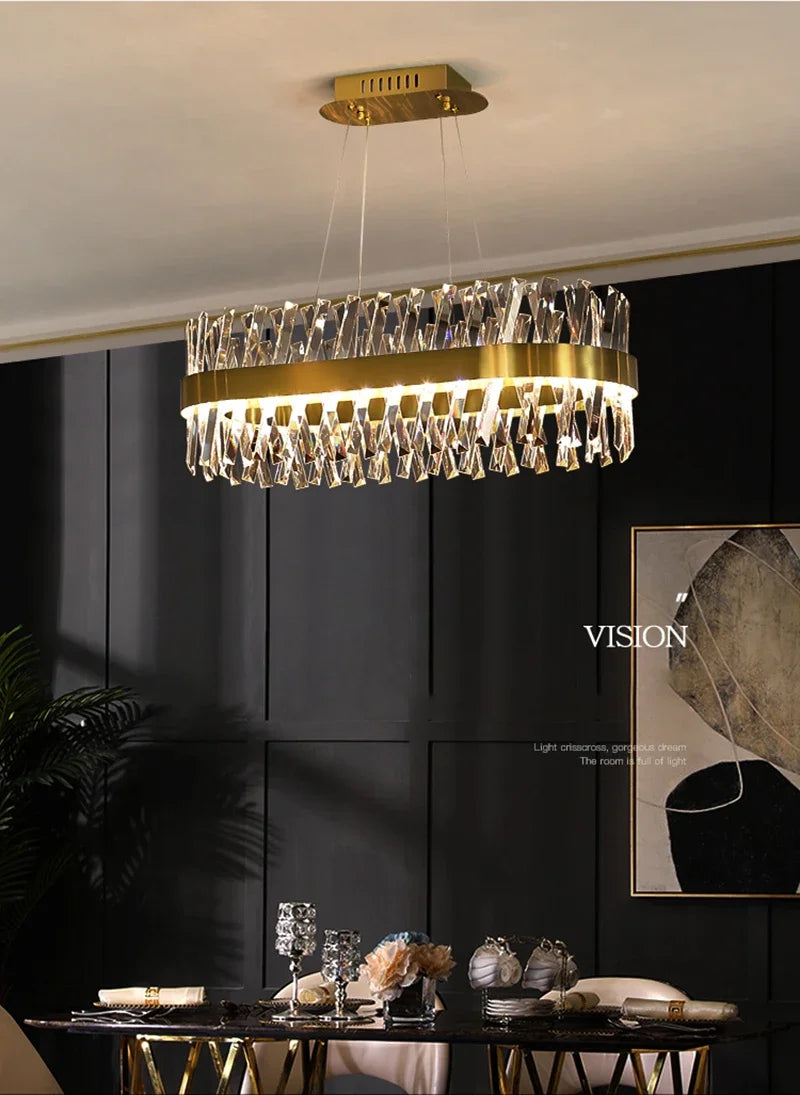 Afralia™ Gold Crystal Chandelier: Modern Rectangle LED Dining Room Light Fixture