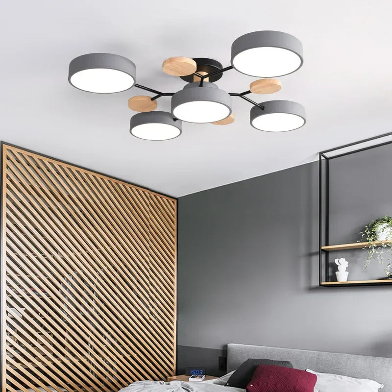 Afralia™ Nordic Wooden Chandelier LED Ceiling Light for Living Room, Bedroom, Kitchen, and Dining Room