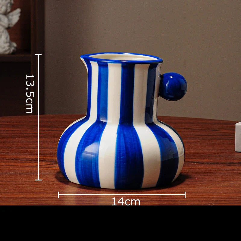Afralia™ Striped Ceramic Vase for Table Decoration and Flower Arrangement