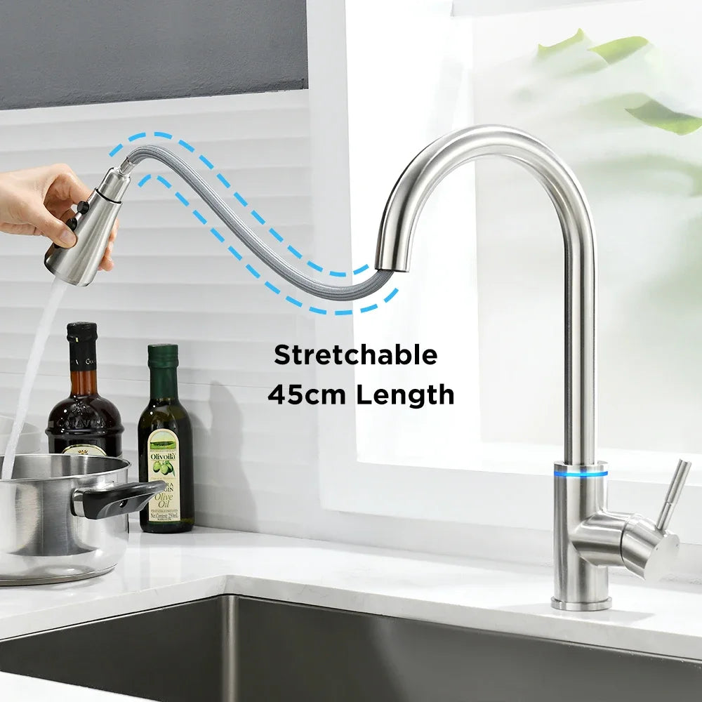 Afralia™ Smart Touch Black LED Kitchen Faucet Rotate Sink Mixer Tap