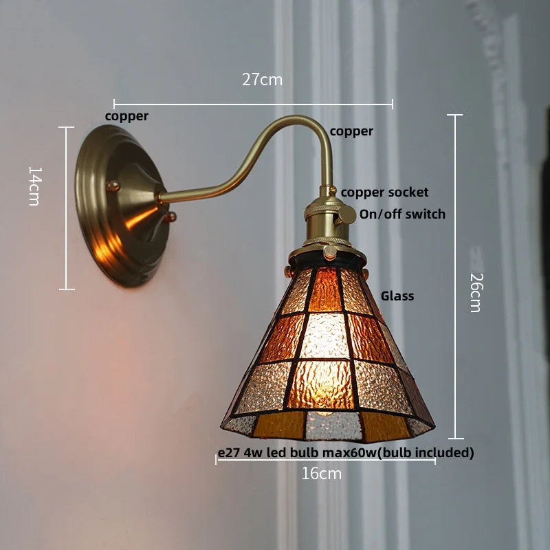 Afralia™ Vintage Green LED Wall Lights with Copper Knob Switch & Glass Shade