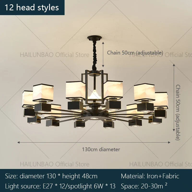 Afralia™ Chinese Zen Marble Chandelier for Living Room, Restaurant, and Bedroom