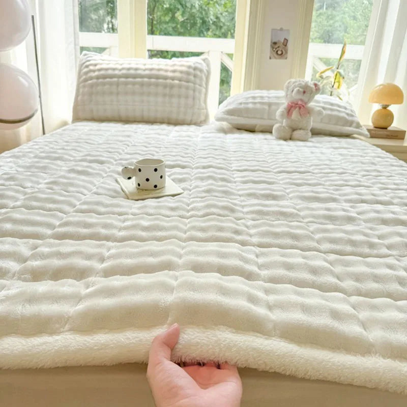 Afralia™ Cozy Faux Rabbit Fur Quilted Mattress: Super Soft Warm Tatami Mat for Home