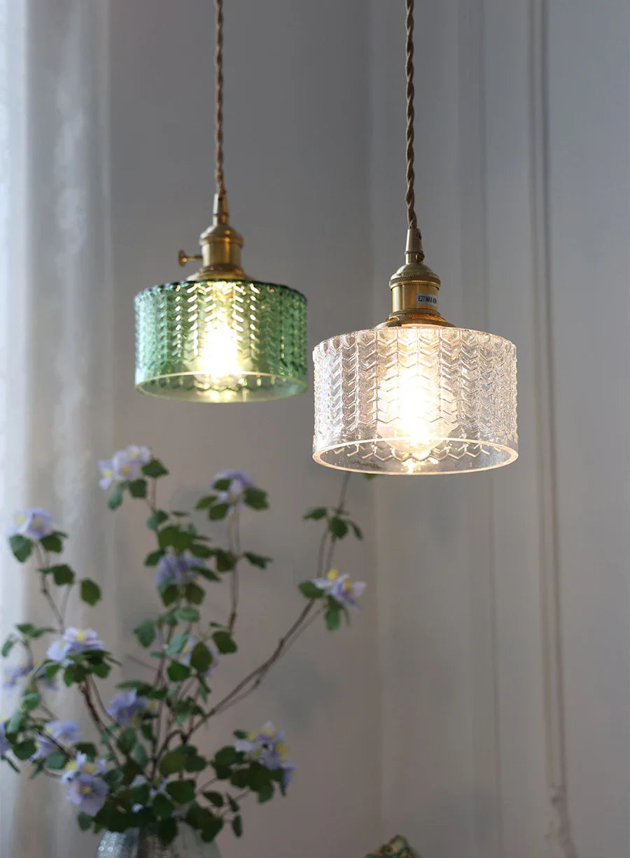 Afralia™ Glass Shade Chandelier Ceiling Lamp for Bedroom Dining Room Green Vintage LED