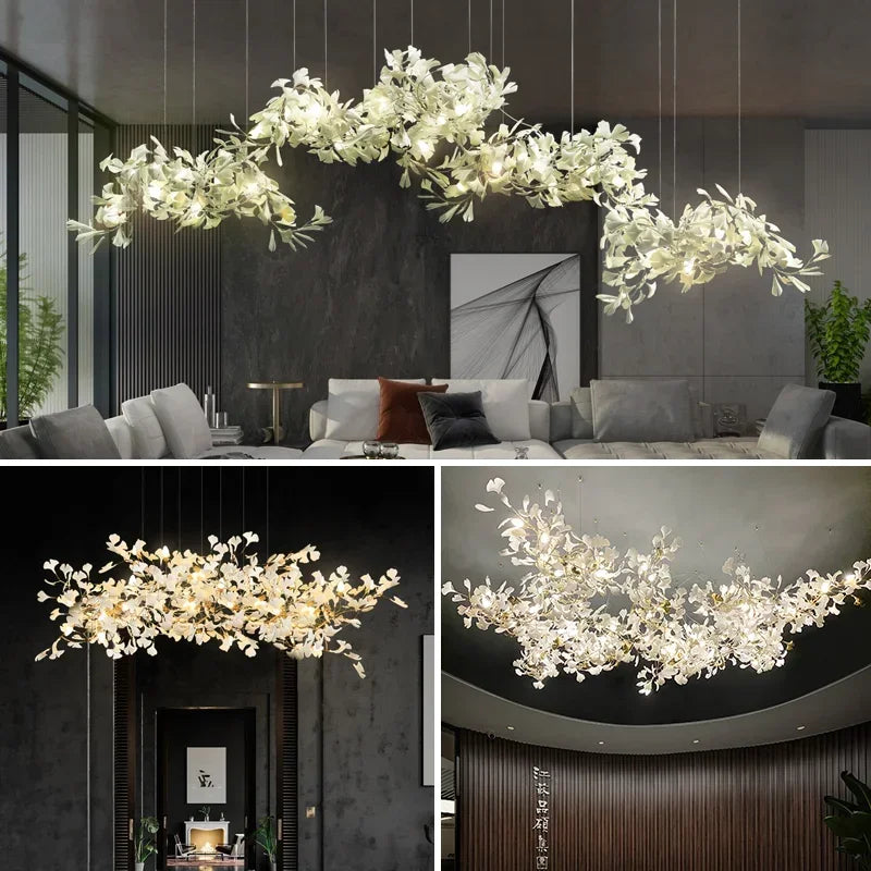 Afralia™ Ginkgo Chandelier Villa Duplex Pendant Light for Living Room & Hotel Lobby