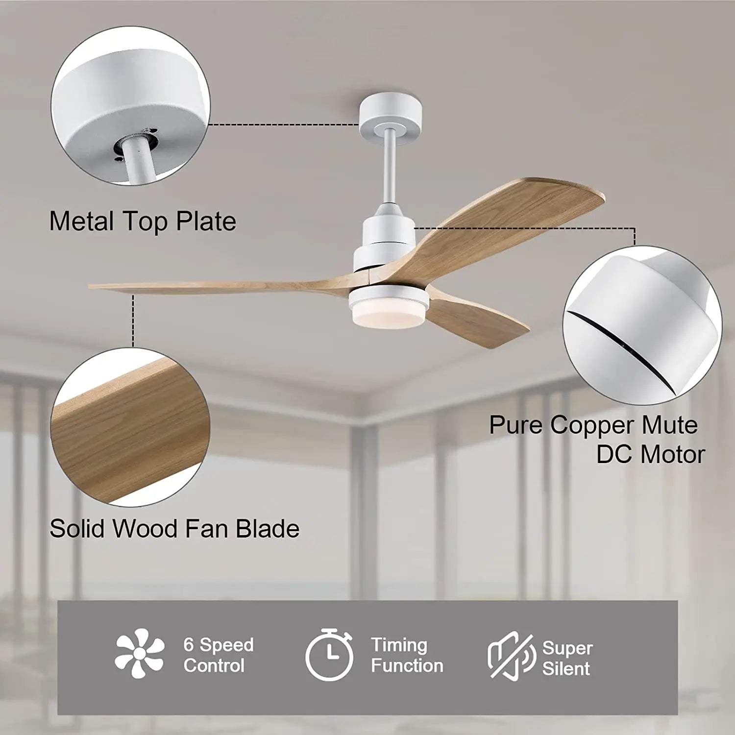 Afralia™ Nordic 52" Ceiling Fan with LED Light and Control - Modern White/Black Wood Chandelier