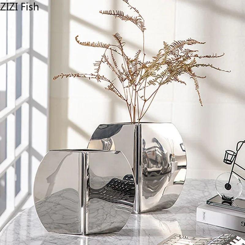 Afralia™ Silvery Geometry Vase for Desk and Floral Arrangement Decor