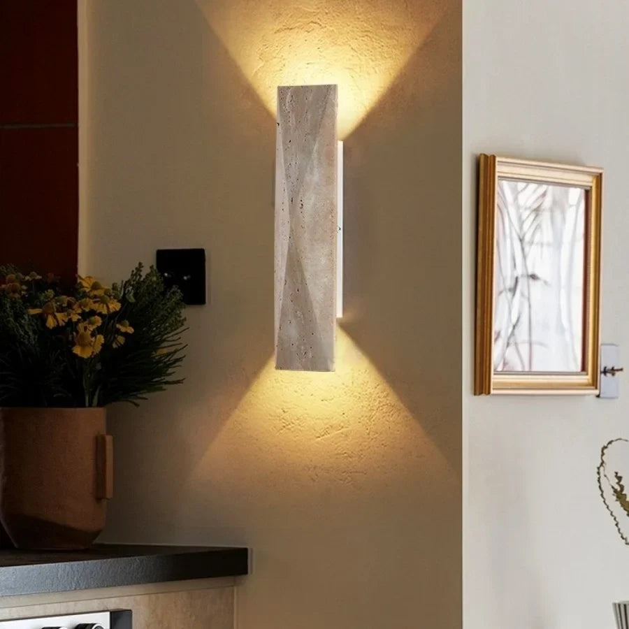 Afralia™ Double LED Wall Lamp Sconce Yellow Cave Stone Iron Canopy Mirror Light