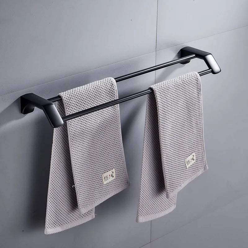 Afralia™ Matte Black Stainless Steel Double Towel Shelf Rack Holder