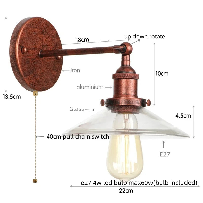 Afralia™ Vintage Industrial LED Wall Sconce with Clear Glass, Artistic Light Fixture