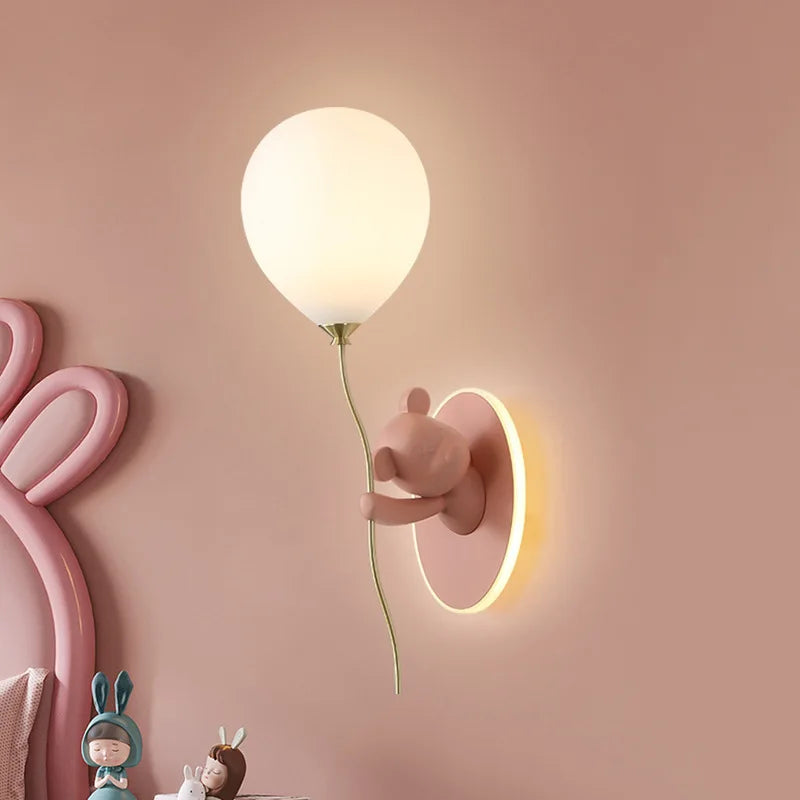 Afralia™ Cartoon Bear Balloon LED Wall Lamp for Children's Room