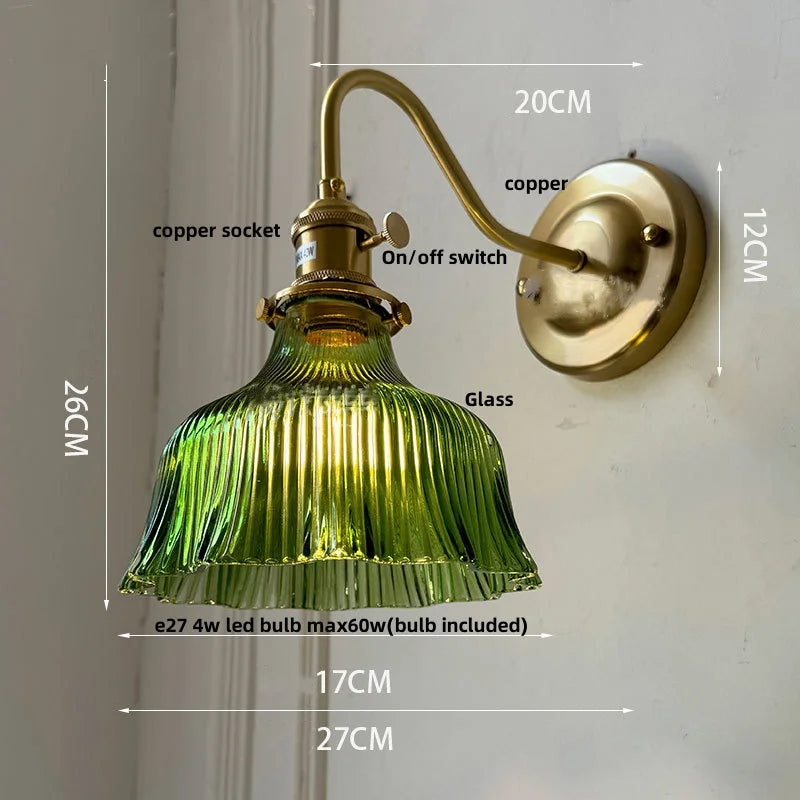 Afralia™ Pink Glass LED Wall Sconce Nordic Brass Fixture