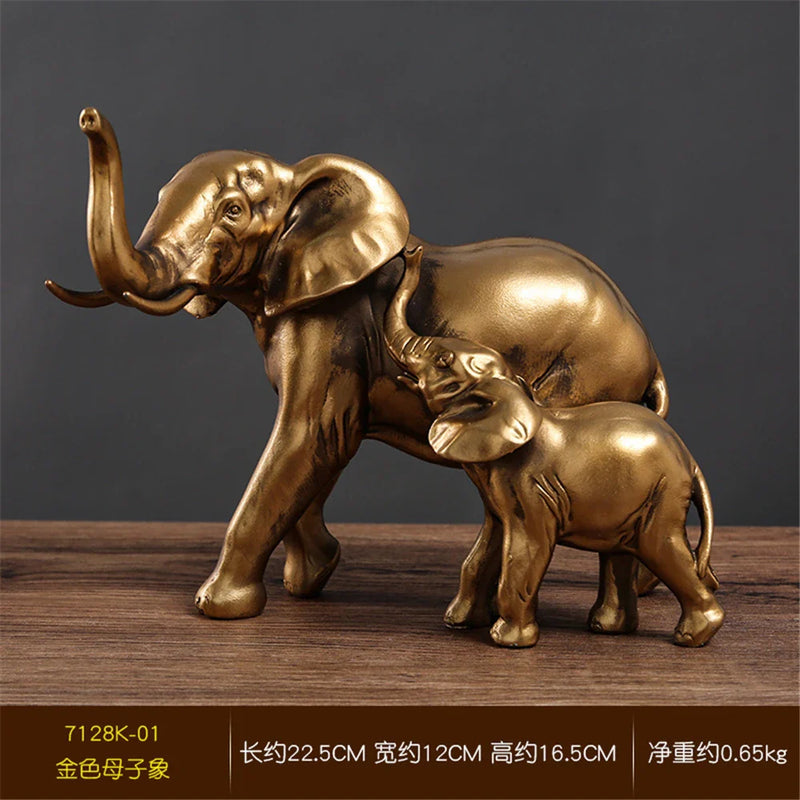 Afralia™ Elephant Art Decor 2pcs Lucky Elephant Sculpture for Home Living Room Decor