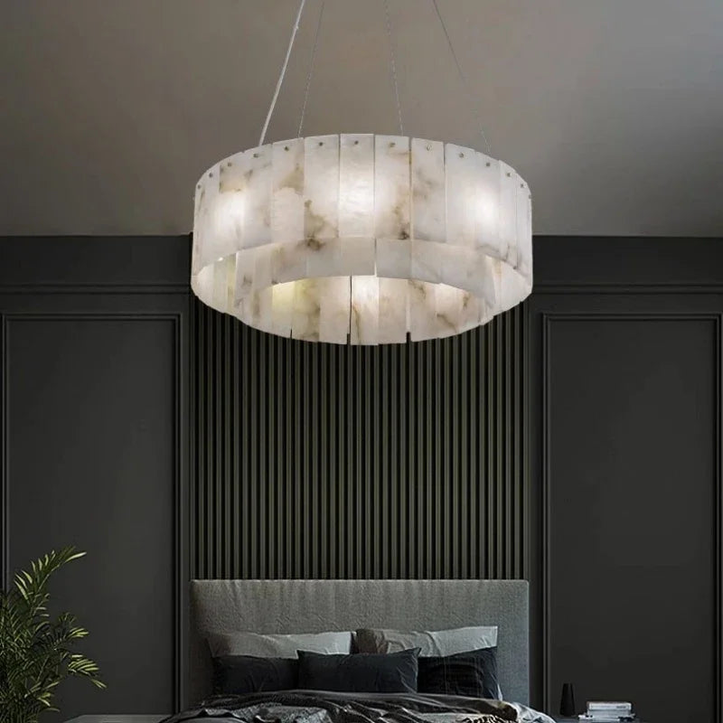Afralia™ Full Copper Marble Pendant Lamp: Luxury Circular LED Light for Living Room
