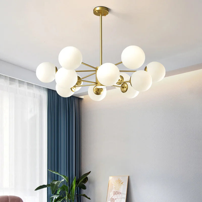 Afralia™ Glass Ball Chandelier - Art Deco Black Pendant Lighting for Home Dining Room