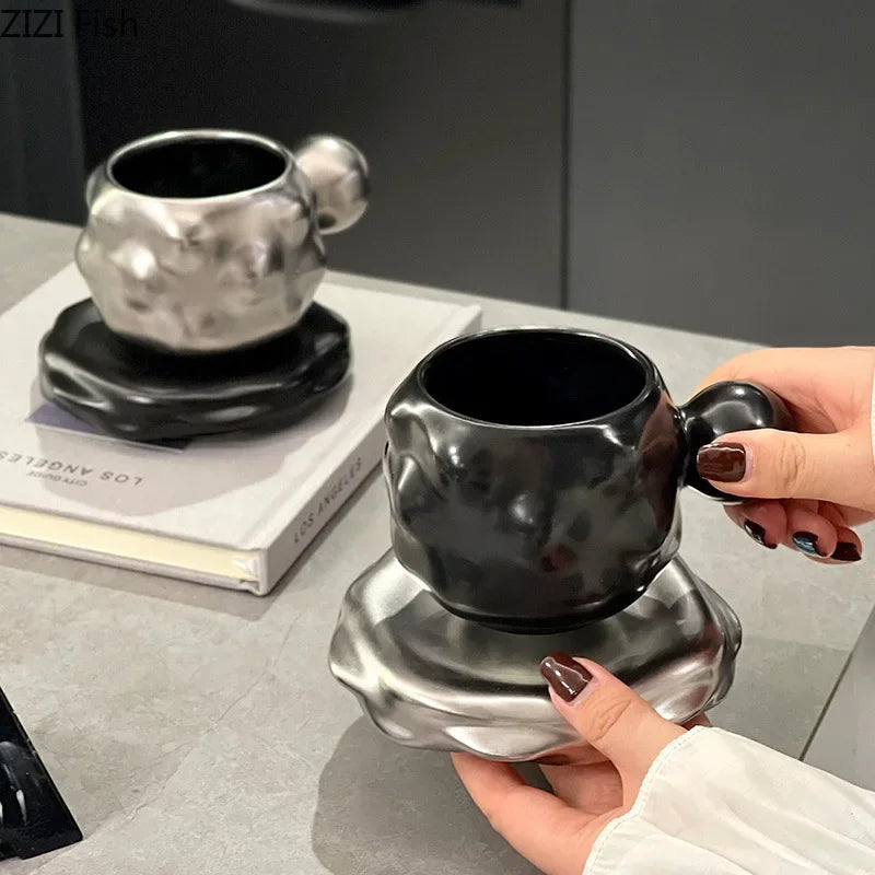 Afralia™ Matte Ceramic Cup&saucer Set for Dining Table, Coffee & Tea, Afternoon Tea, Fruit Juices