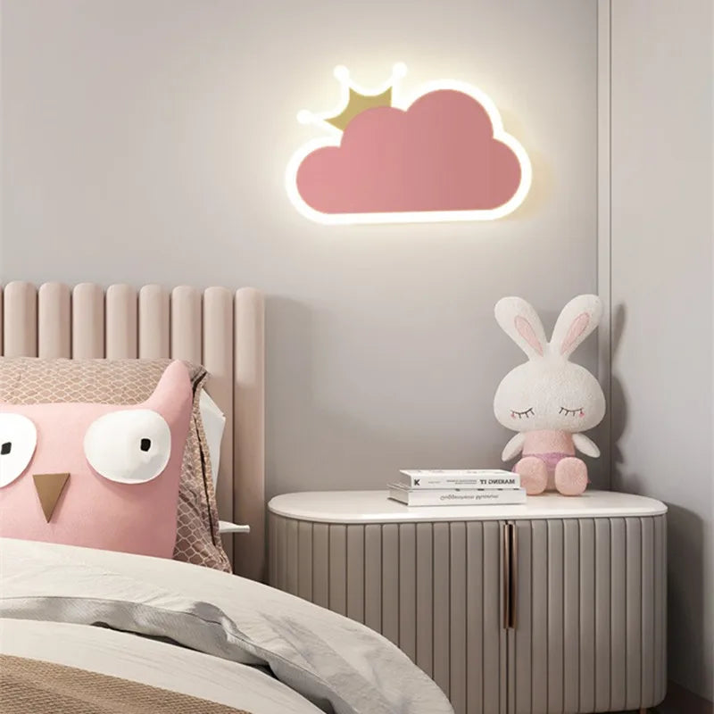 Afralia™ Kids Cloud Crown Wall Lamp - Nordic Style Bedroom Bedside Light