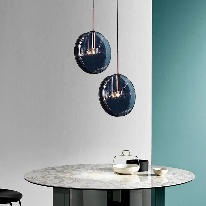 Scandinavian Blue Glass Circle Pendant Light by Afralia™ - Nordic Design for Home Interior