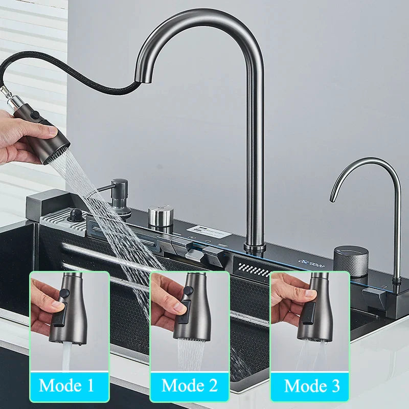 Afralia™ Stainless Steel Kitchen Sink Set with Faucet Display - Large Single Slot, Integrated Multifunction