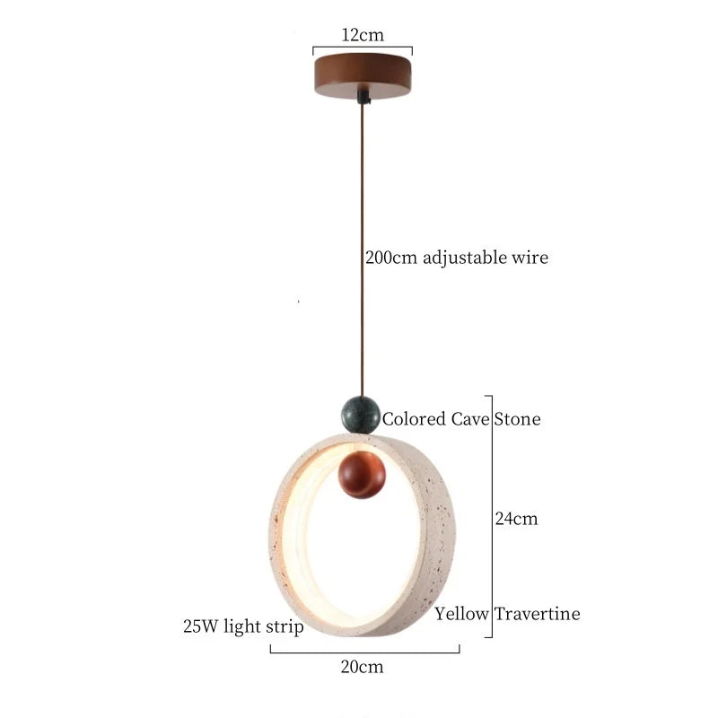 Afralia™ LED Pendant Lights Yellow Travertine Japanese Vintage Hanging Lamp