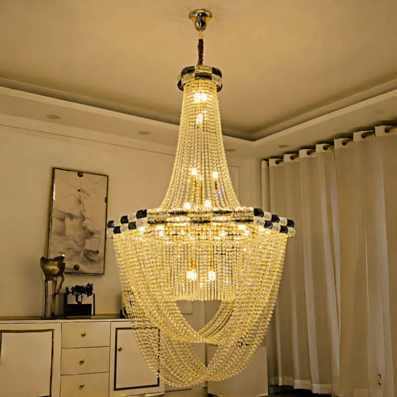 Afralia™ Crystal Light Villa Duplex Luxury Pendant Lamp for Living Room & Hotel Lobby