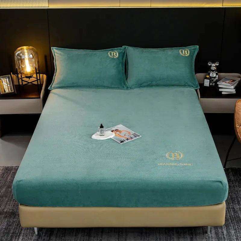 Afralia™ Plush Flannel Embroidered Fitted Sheet for Cozy Winter Warmth