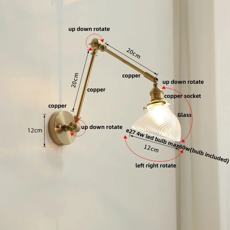 Afralia™ Nordic Green LED Swing Arm Wall Lamp Sconce Glass Walnut Wood Mirror Light