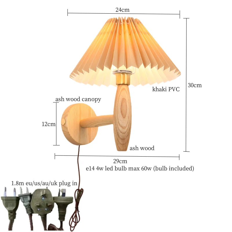 Afralia™ Cream PVC LED Wall Lamps Japanese Walnut Wood Applique Murale