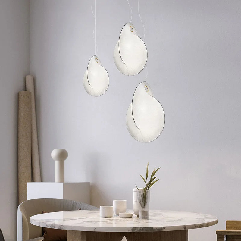 Afralia™ Shell Design Silk Pendant Lamp for Living Room Bedroom Kitchen - Japanese Style