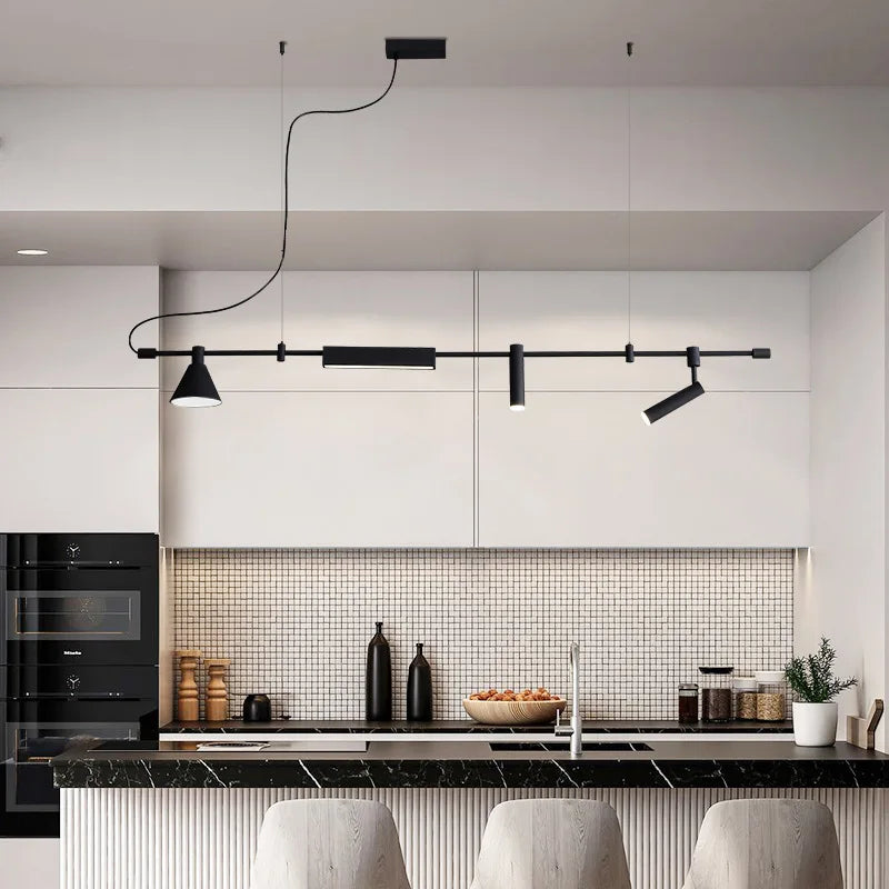 Afralia™ Minimalist Black Chandelier: Designer LED Lighting Fixture for Home Office Kitchen Dining Room