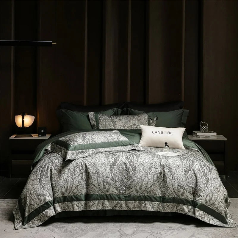Afralia™ Vintage Luxury Jacquard Egyptian Cotton Bedding Set with Duvet, Sheet and Pillowcase