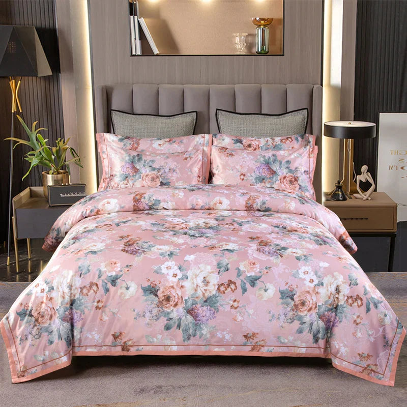 Afralia™ Vintage Floral Jacquard Cotton Wedding Bedding Set with Duvet Cover, Sheet, Pillowcases