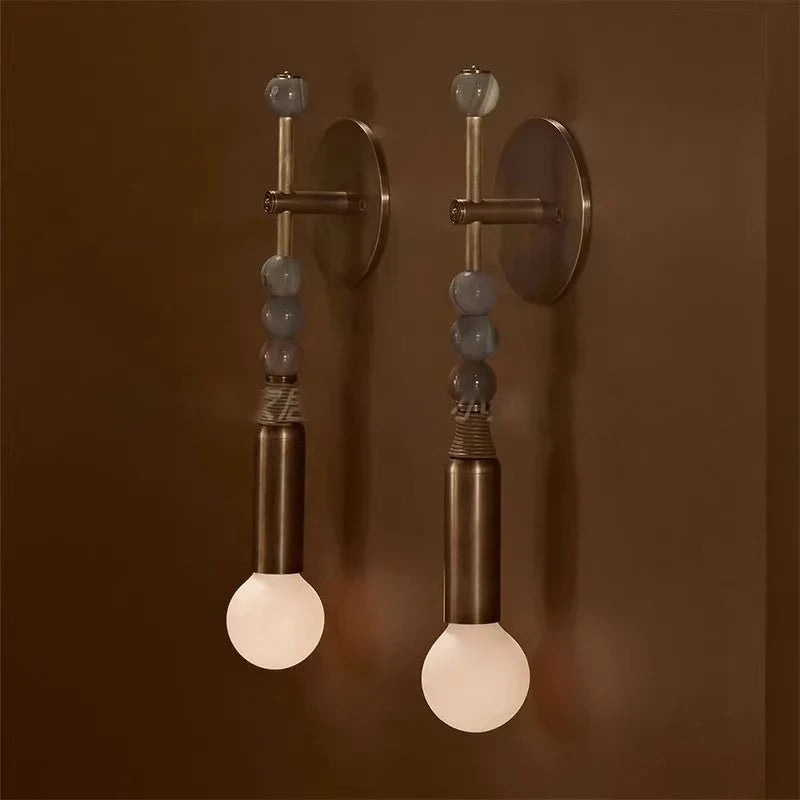 Afralia™ Classic Brass Marble Wall Sconce Bedside Light Luxe Background Décor