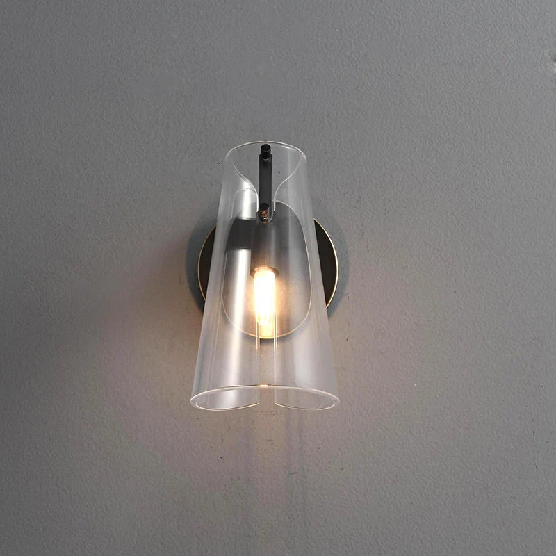 Afralia™ Black Copper Bedroom Wall Lamp with Transparent Lampshade