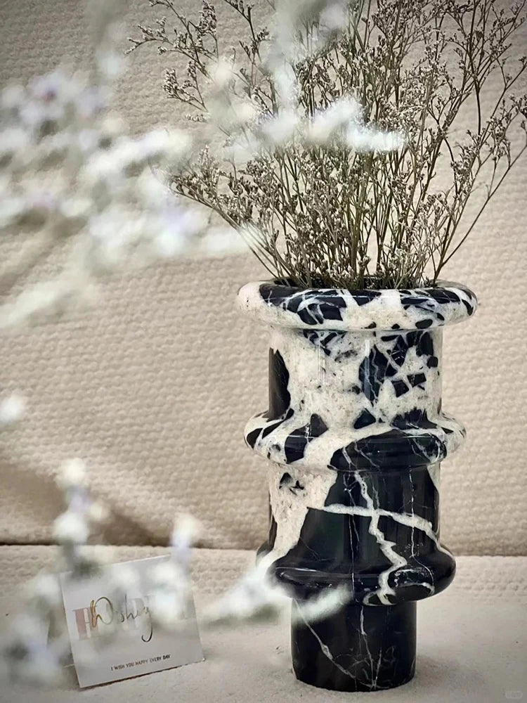 Afralia™ Noir Grand Antique Marble Vase for Modern Home Décor