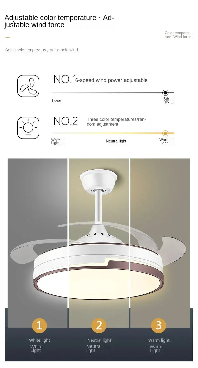 Afralia™ Copper Ceiling Fan with Energy-saving Lighting, Modern Style, 6-speed Variab