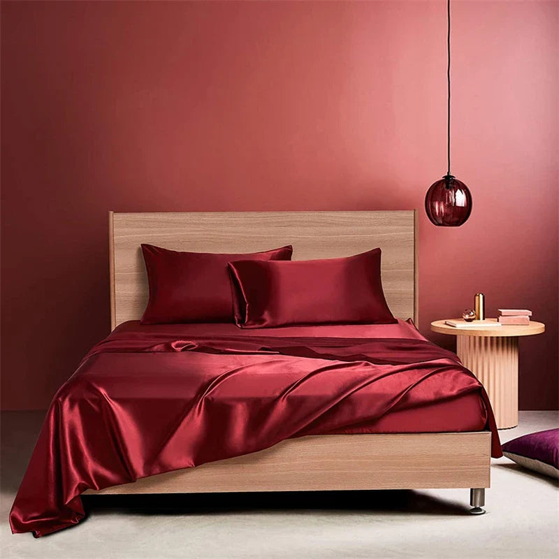 Afralia™ Satin Bed Sheet Set for Luxury High-End King Queen Twin Full Size Bed