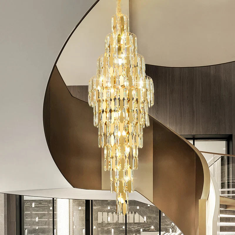 Afralia™ Modern Duplex Rotating Staircase Crystal Chandelier - Elegant Villa Hall Lighting